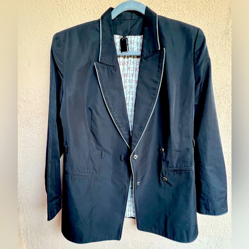 NWOT THOMAS WYLDE black silk taffeta dbl breasted blazer